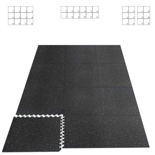 HAPBEAR 0.56'' Thick 12 Pcs 48 Sq Ft Exercise Equipment Mats - High-Density Rubber Top EVA Foam Interlocking Mats, 24x24in Tiles, Heavy-Duty Treadmill Mat for Hardwood Floors, Home Gym Mat