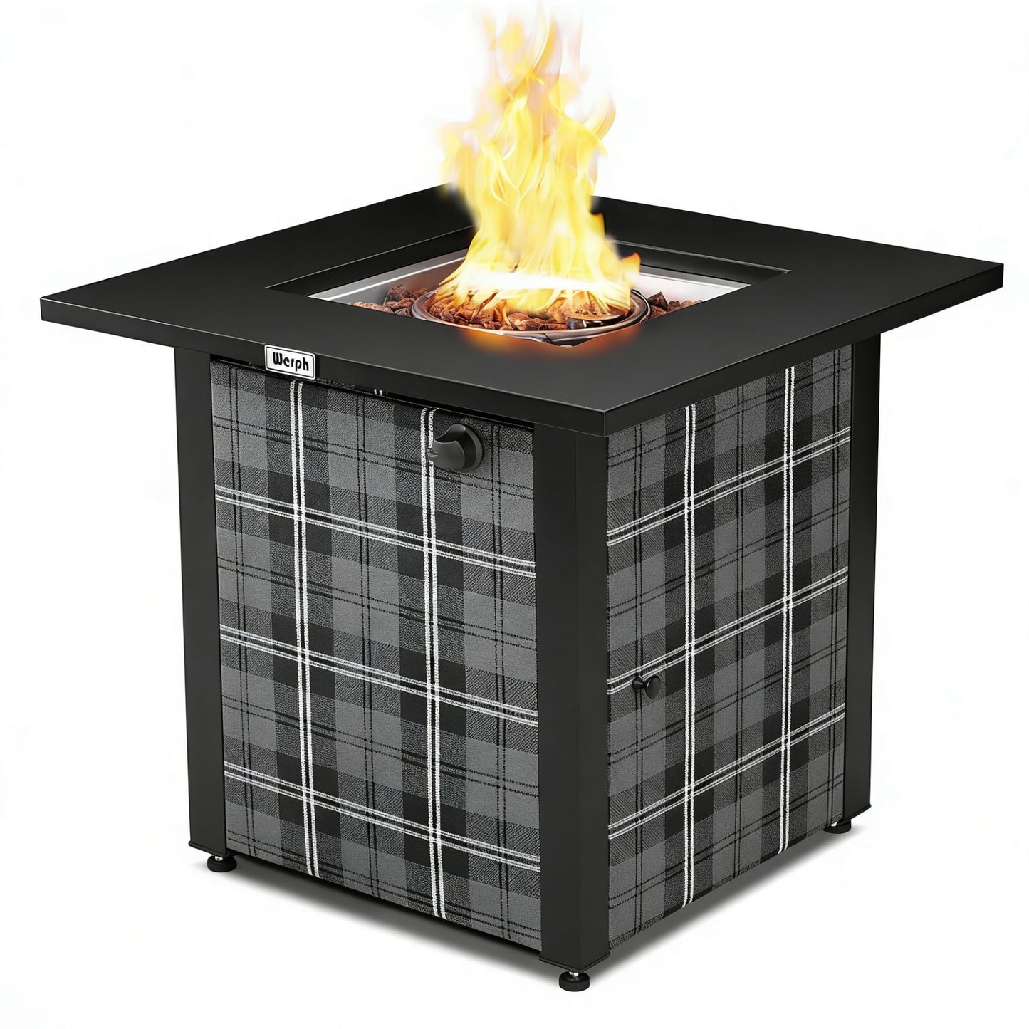 Werph 28 in Propane Fire Pit Table, ETL-Certified Fire Table with Lava Rocks for Patio Deck Garden Courtyard, 50,000 BTU Square Fire Pit Table with Lid, Black