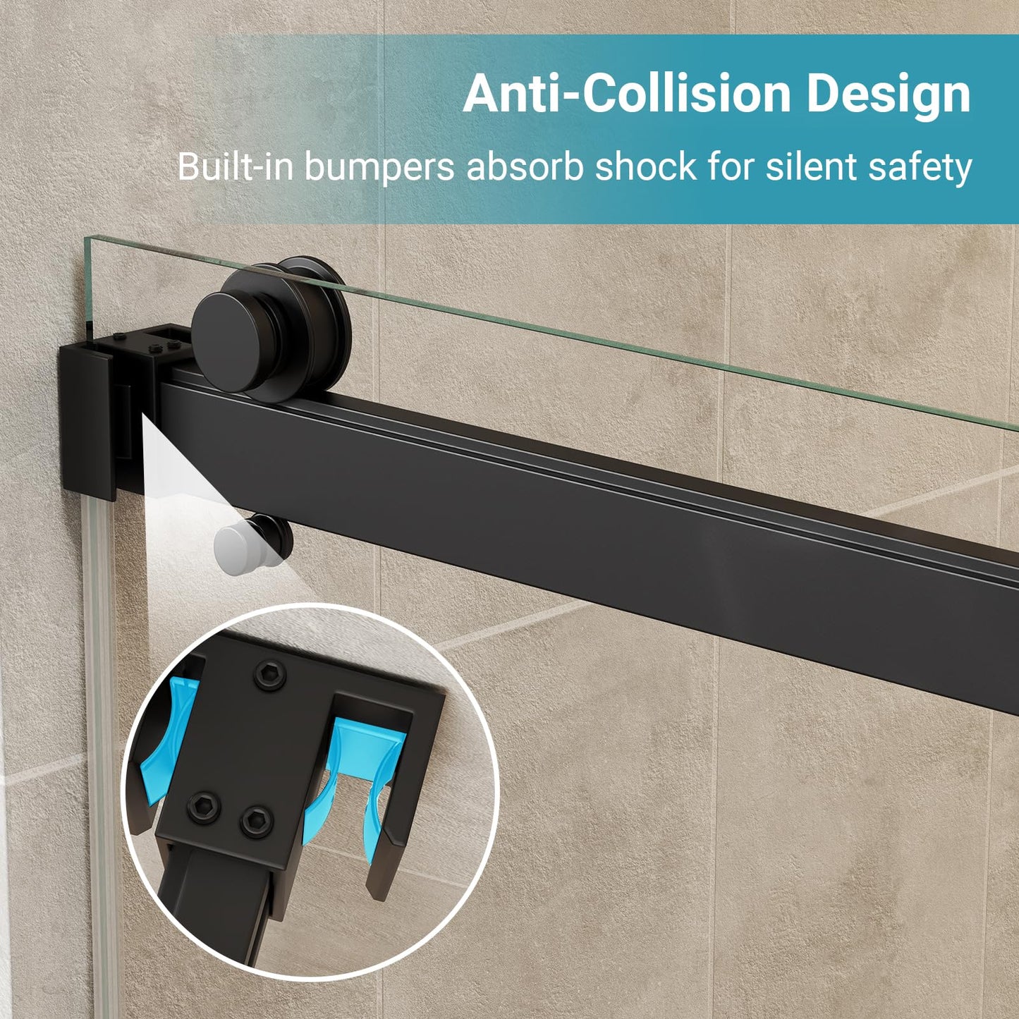 BATHWILLER 44"-48" W x 76" H Double Sliding Shower Door, 5/16" (8mm) Clear Tempered Glass Frameless Shower Door with Nano Easy Clean Coating, Stainless Steel Hardware, Matte Black