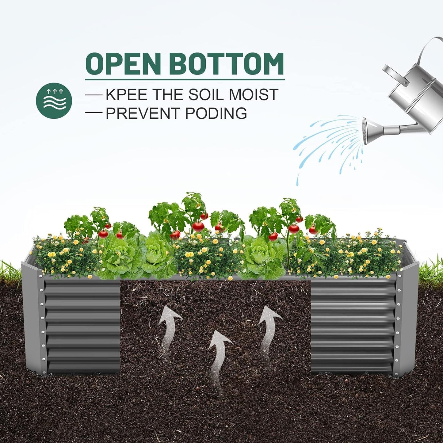 Land Guard 2 Pack 6×3×2 ft Galvanized Metal Raised Garden Bed, 2FT Deep Root Elevated Planter Box Steel Large Vegetable Flower Bed Kit, Gray