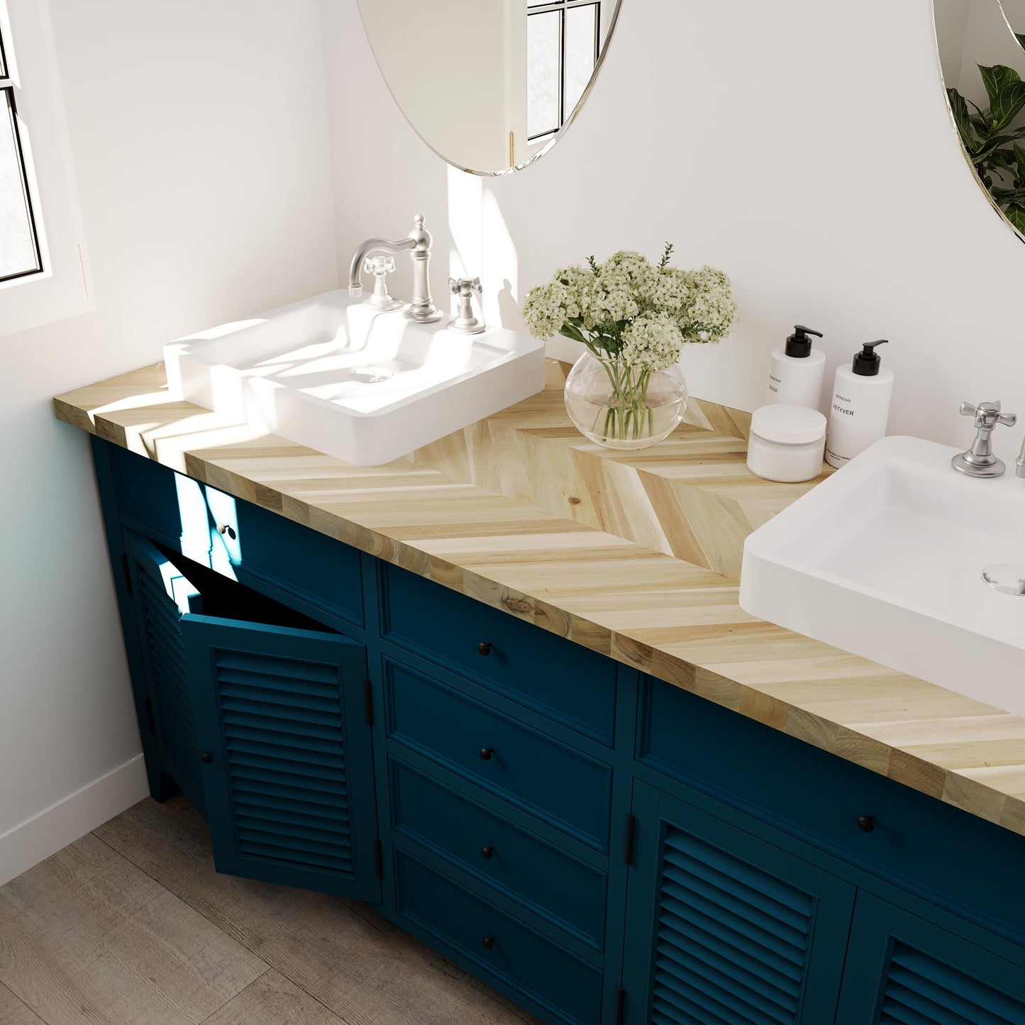 Howizz Chevron Butcher Block Countertop 48 x 25 x 1.5 Inches, Unfinished Acacia Solid Wood Table Top for Desk Top, Workbench Top, Kitchen Countertop