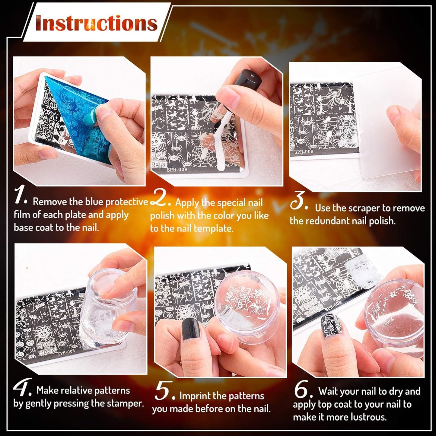Whaline 6Pcs Valentine's Day Nail Plates Stamping Set Love Heart Stamp Templates Nail Art Plates for DIY Print Manicure Salon Design