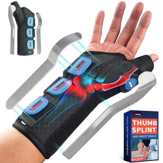 FEATOL Carpal Tunnel Wrist Brace Night Support, Thumb Spica Splint Right Hand for De Quervains Tenosynovitis, Tendonitis, Thumb Brace for Women Men, Black Blue, Large/XLarge