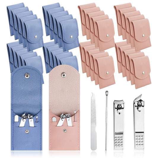 HAIFOTRVA 10 Sets Finger Nail Clipper Set Bulk,4 in 1 Adult Stainless Steel Travel Manicure Kit with Case Individually Wrapped Nail Clippers Bulk for Homeless,Hotel,Charity(2 Colors)