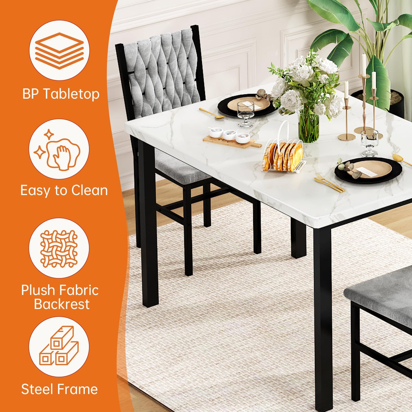 AWQM 3 Piece Dining Table Set for 2, Small Kitchen Dining Table with Upholstered Chairs, Compact Dining Table Set for Small Spaces, Space for Dining Room, Living Room, Apartment (White+Gray)