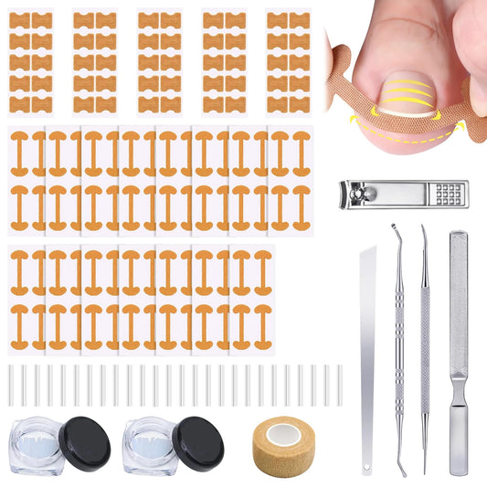 Ingrown Toenail Care Kit with Flexible Strips(134PCS), Professional Toenail Tool Kit Includes Breathable Toenail Bands, Curved Pads, Painless File & Lifter Tools | Home Pedicure Maintenance Set