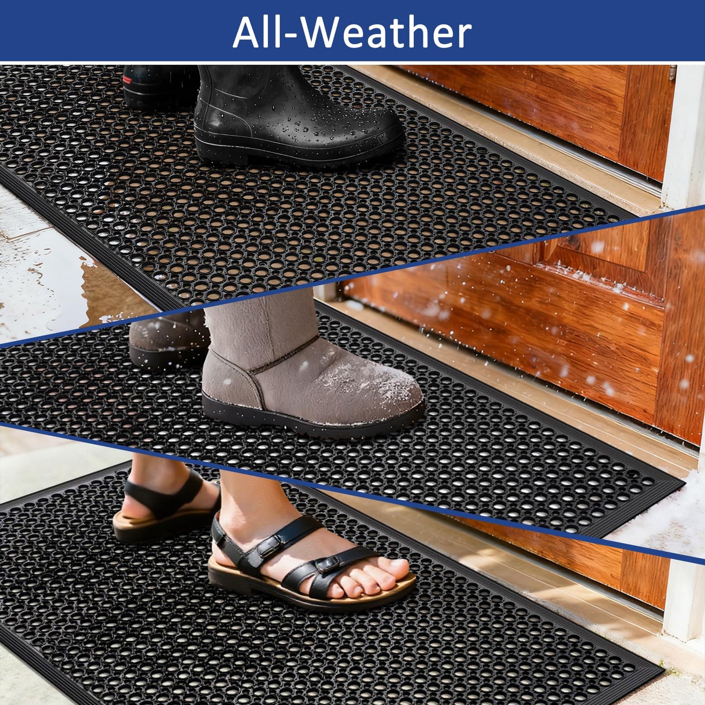 Anti Fatigue Rubber Floor Door Mats Restaurant Kitchen Outdoor Rubber Drainage Floor Mat Durable No Slip Commercial Bar Floor Mats Used for Garage Black 36" x 60"