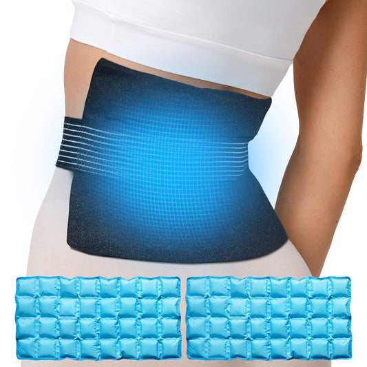 Koonie Extra 2 Large Ice Packs for Back Pain Relief with Extension Strap, Cold and Hot Packs for Injuries, Reusable Lower Back Ice Pack Wrap for Lumbar Surgery, Sciatica, Herniated Disc, Coccyx Pain
