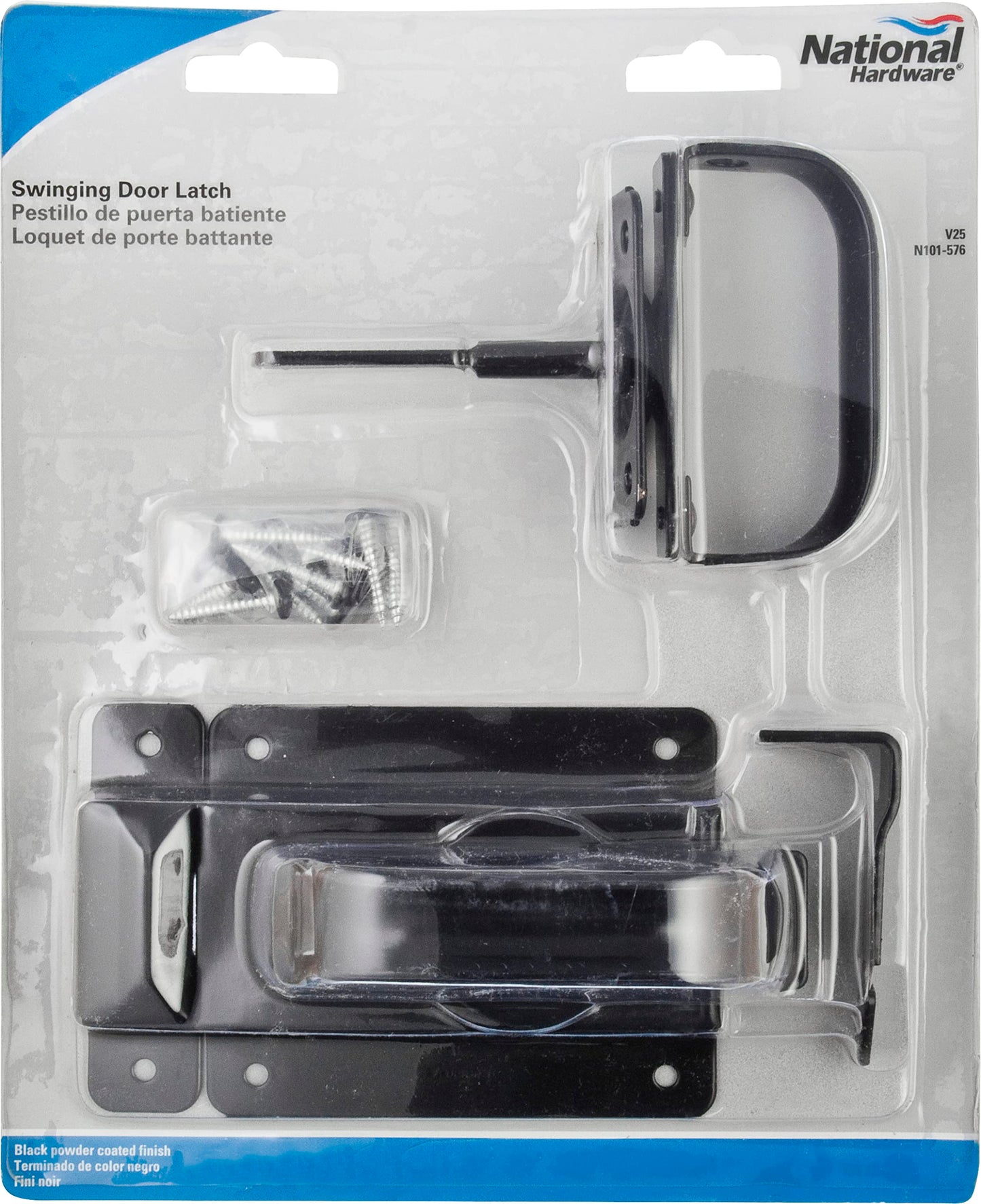 National Hardware N101-576 Swinging Door Latch Heavy Duty Steel with WeatherGuard Protection Black Finish for Shed Barn Gate Interior Exterior Use Automatic Locking