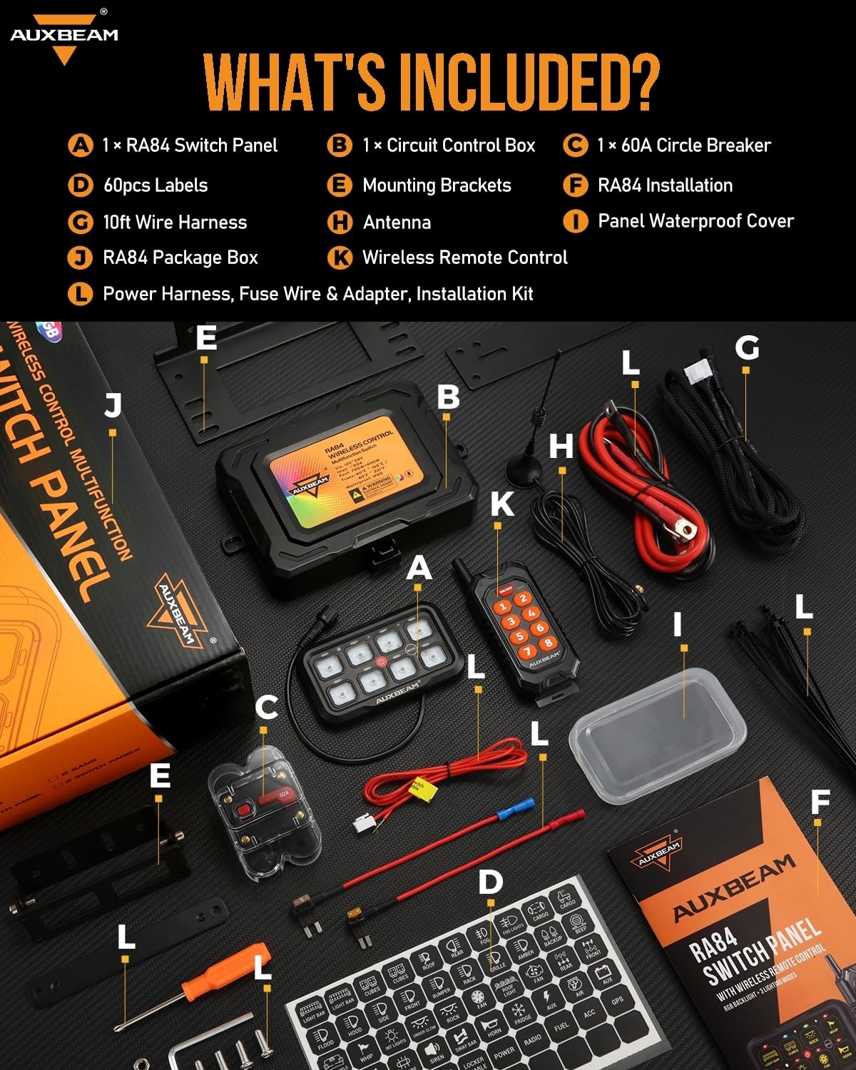 Auxbeam 8 Gang Switch Panel RC-800 RGB Wireless Remote Control Range Up to 165FT Multifunction Switch Pod 3 lighting modes with Backlit Off and Auto Dimmable for RV Offroad Waterproof 3 Years Warranty