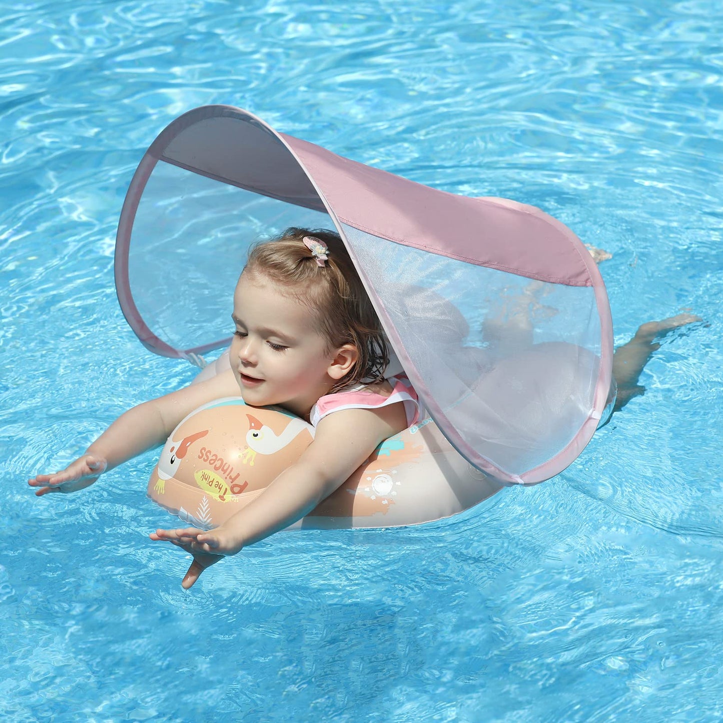 Free Swimming Baby Inflatable Baby Float with Sun Canopy Size Improved Infant Pool Floaties Swimming Pool Toys for The Age of 3-36 Months (Blue, X-Large)