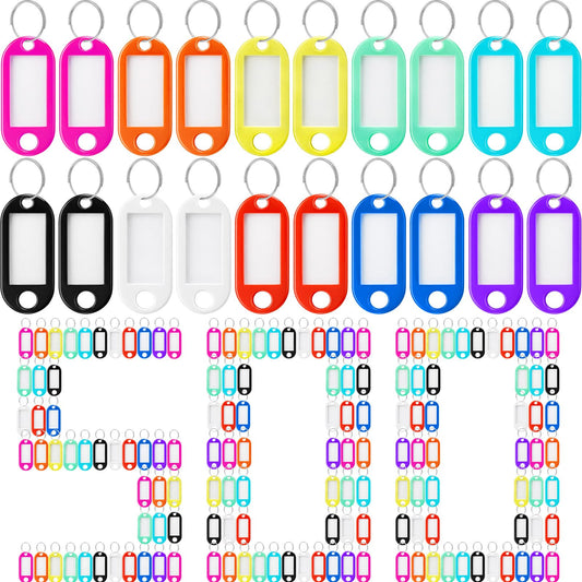 Liliaafar 500 Pack Plastic Key Tags with Ring and Label Window, 10 Assorted Colors Key Chain ID Tags for Suitcases Plastic Backpack Book Bag Baggage
