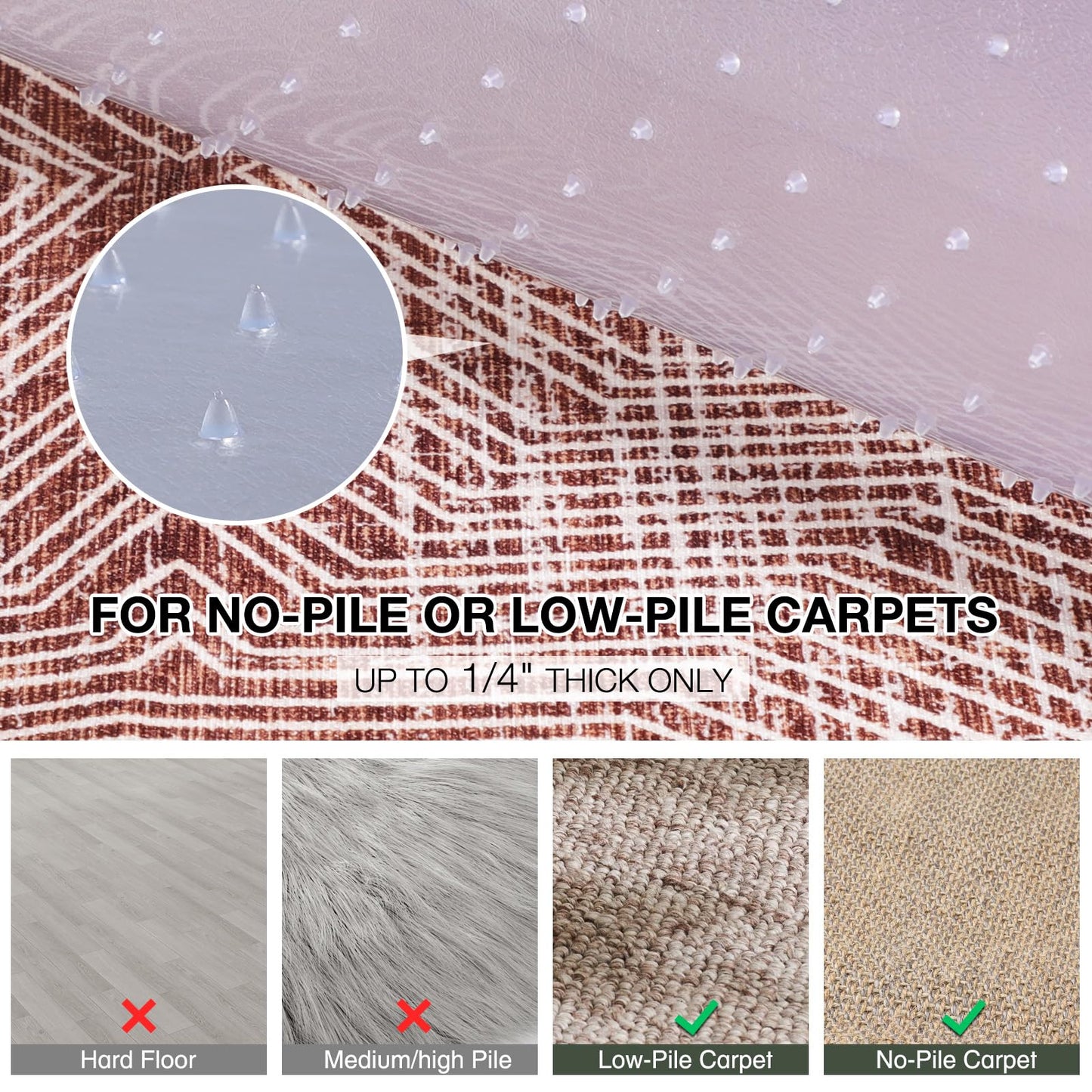 FUNMAT Chair Mat for Carpet, 45" x 53" Easy Glide Desk Chair Mat for Carpeted Floors, Beveled Edge Vinyl Mat with Grips, Heavy Duty Carpet Protector for Home Office, Clear(with Lip)