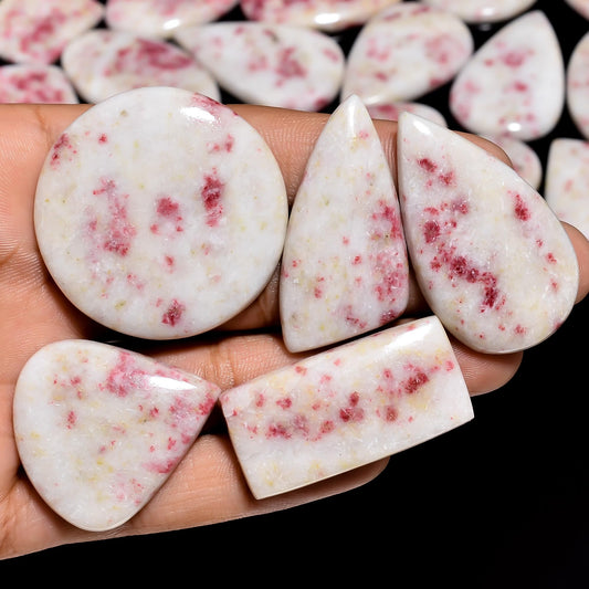 Natural Cinnabar Gemstone- Healing Crystals for DIY Jewelry Making -Loose Natural Cabochon -Perfect for Crafting Unique Jewelry Designs -Gift for Her, Mother and Wife (5 pcs, 25-35 mm)