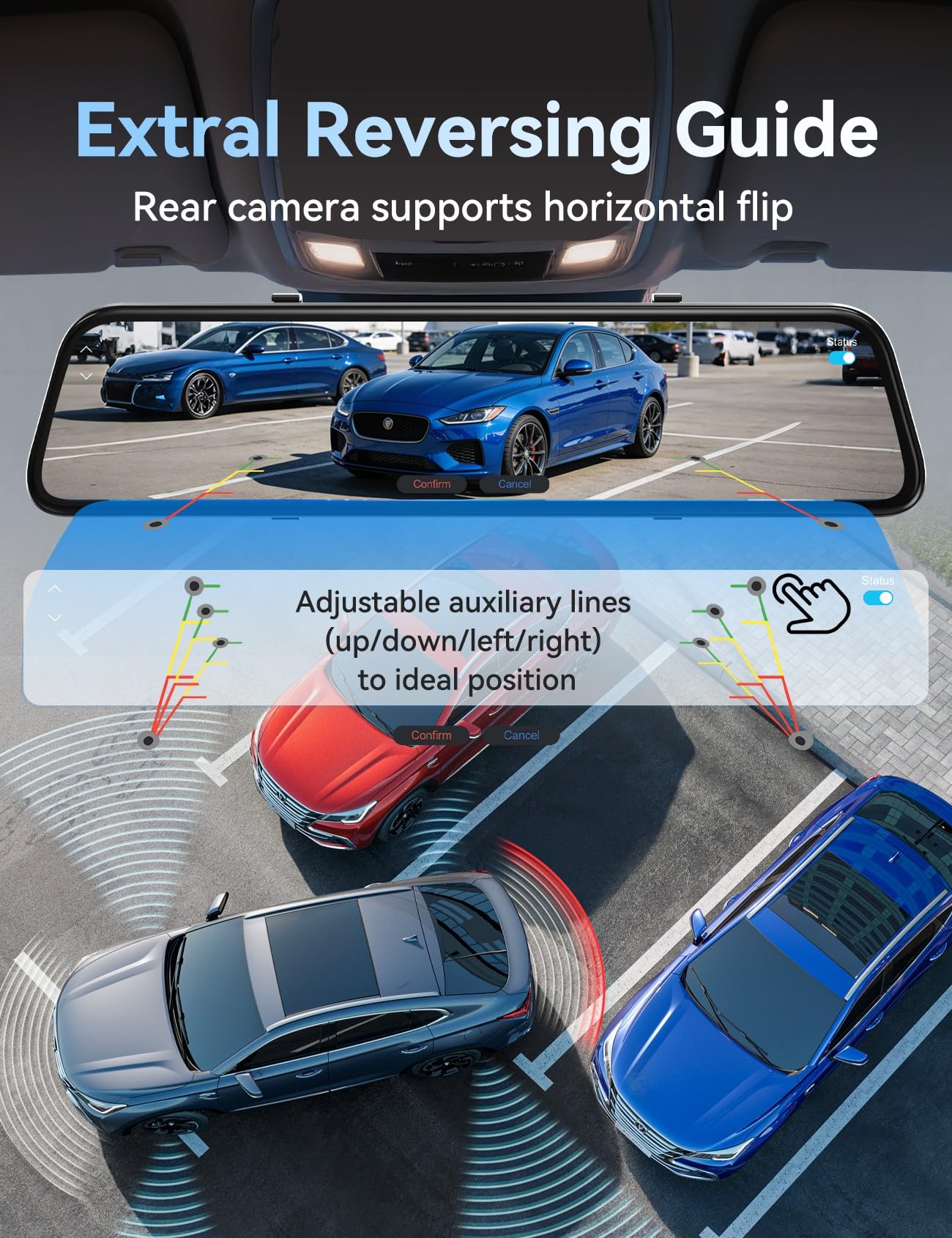 2026 Ultrawide 13’’ 4K Rear View Mirror Camera with Carplay&Android Auto, 5.8GHz WiFi Smart Rearview Mirror with Voice Control/Split Screen, 64GB Card Included,Reverse Assist//Loop Record/G-Sensor