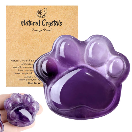 NUKAYAI Worry Stone Amethyst Cat Paw Crystal Statue Figurines Carved Healing Crystals Natural Home Decor Handcrafted Sculpture Purple Cute Lucky for Cat Lovers Women