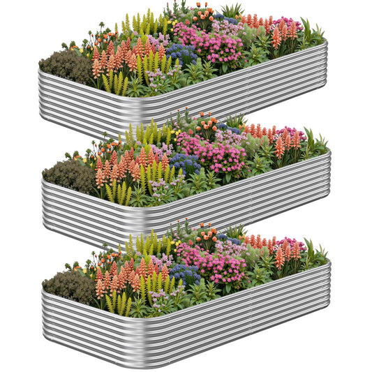 CATMANOR 3 Pack 8x3FT Corrugated Galvanized Steel Raised Garden Bed Outdoor, Metal Above Ground Garden Bed for Vegetables and Flowers, Raised Beds for Gardening