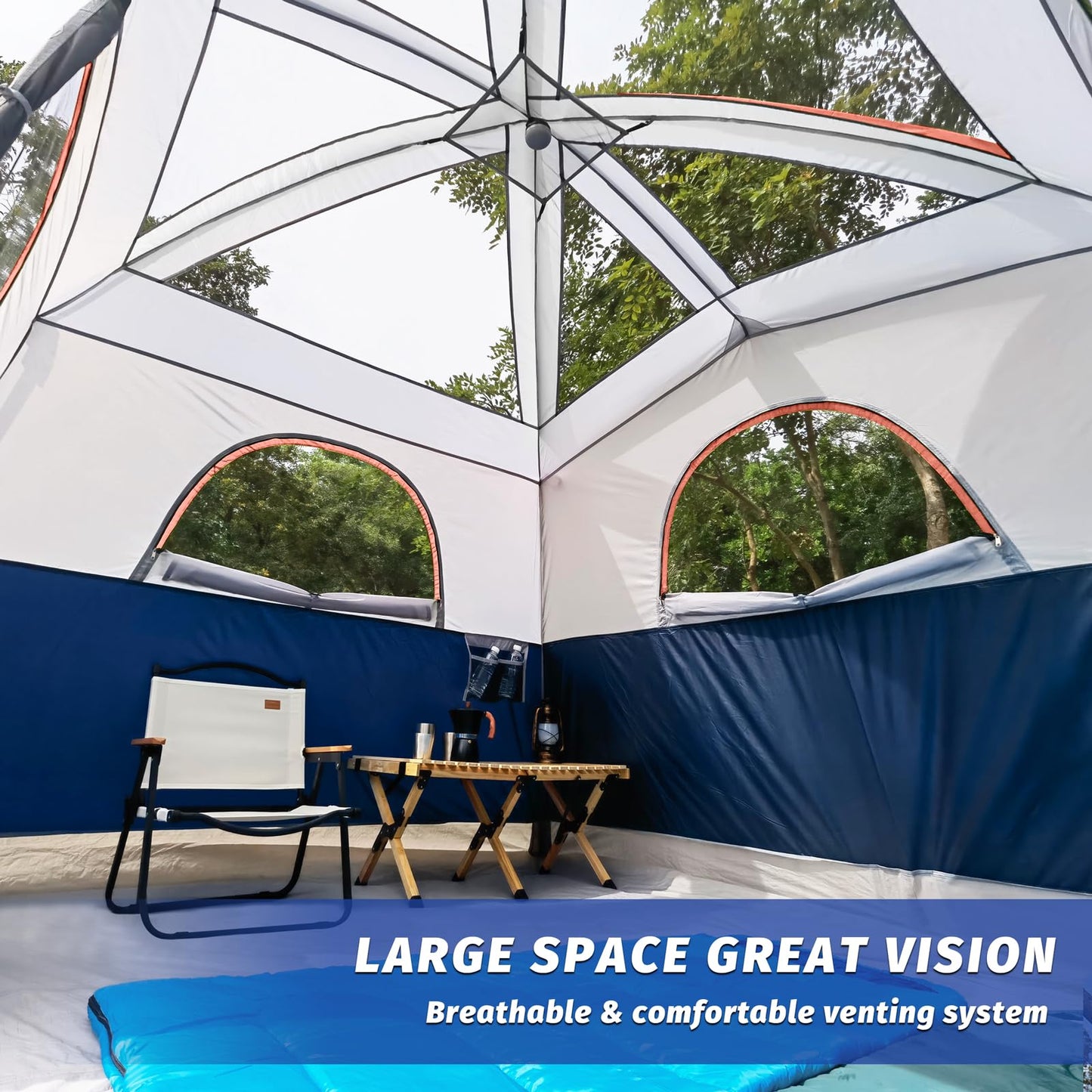 UNP Tents 6 Person Waterproof Windproof Easy Setup,Double Layer Family Camping Tent with 1 Mesh Door & 5 Large Mesh Windows -10'X9'X78in(H) (Navy Blue)