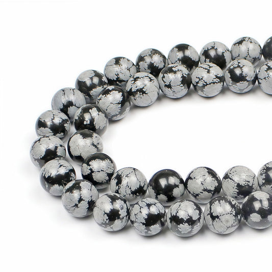 MJDCB Snowflake Obsidian Beads Round Natural Stone Beads for Jewelry Making DIY Bracelet (10mm)