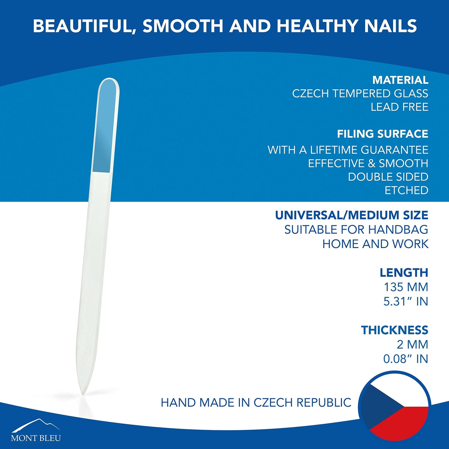 Mont Bleu Gift Set of 5 + 1 free Glass Nail Files hand decorated with crystals - womens gifts - Handmade gifts - Czech Tempered Glass - Best Crystal Nail Files Kit for Natural Nails