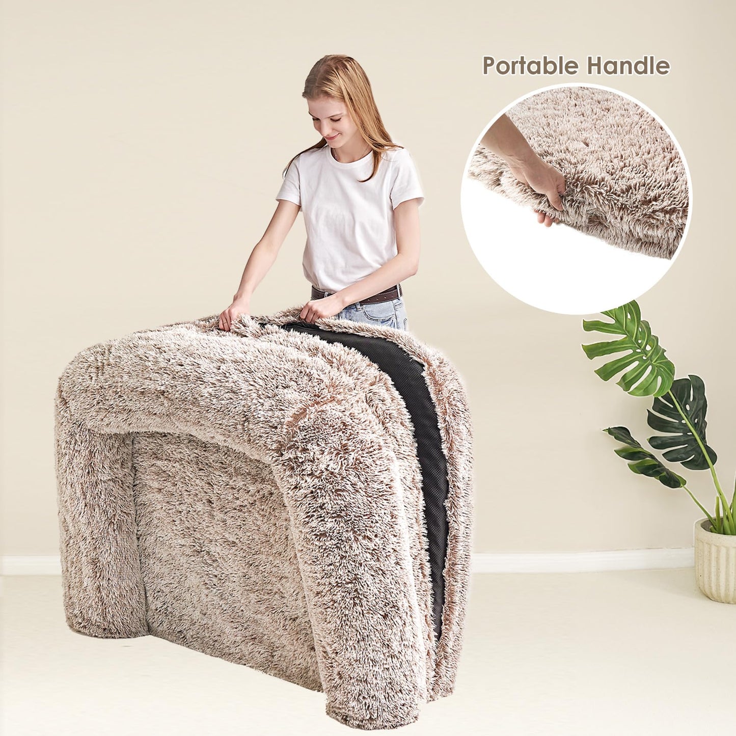 EHEYCIGA Foldable Human Dog Bed, 72"x44"x11" Orthopedic Memory Foam Human Sized Dog Bed, Waterproof Pet Bed for People, Faux Fur Pet Couch for Adult with Non-Slip Bottom, Faded Brown