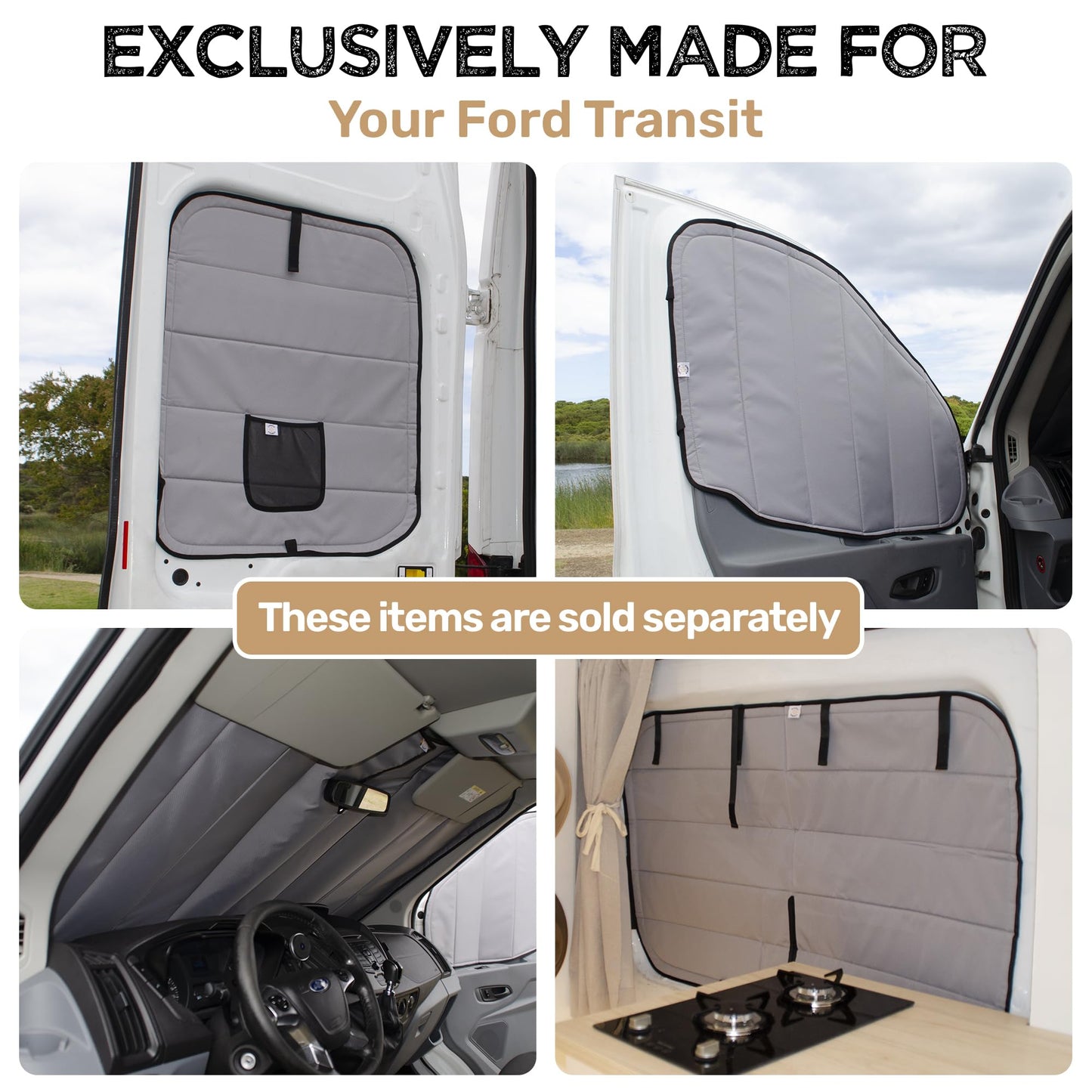Living in a Bubble Insulated Blackout Rear Door Window Covers for Ford Transit 2015-Current Full Metal Door (Pair). Van Life Essentials & Camper Accessories