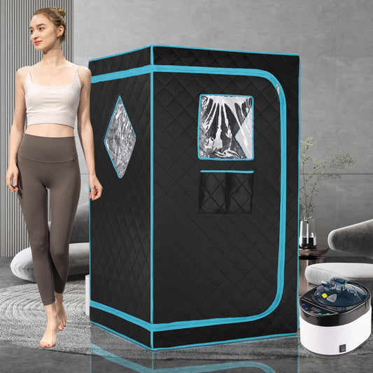 iDOTODO Full Size Portable Steam Saunas for Home Spa, Full Body Sauna Tent for Relaxation, 1500W & 4L Sauna Steamer Machine, Remote Control, Foldable Chair (Black)