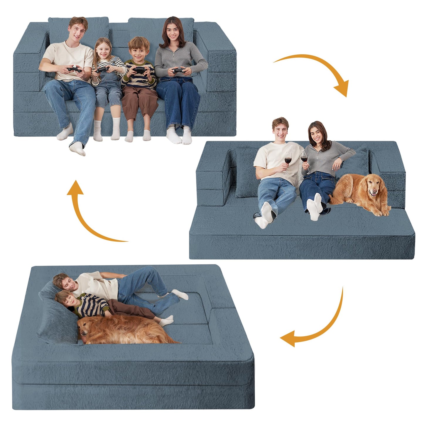 Cansunna Futon Sofa Bed with Pillow, 3-in-1 Sleeper Sofa Bed with Removable Cover, Convertible Floor Sofa Bed, No Assembly Boneless Couch for Living Room, Bedroom