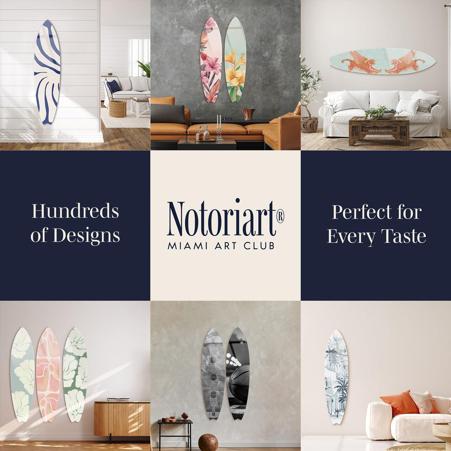 Notoriart Monstera Blue Surfboard Acrylic Wall Art Die-Cut Coastal Modern High-Gloss Home Decor, 15" x 60"