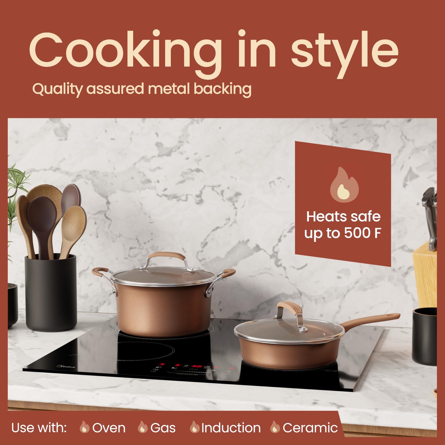Pots and Pans Set, 22-Piece Non Stick Cookware & Bakeware Sets with Plaid Pattern, Stackable Design, Dishwasher Safe, Stain-resistant, Oven & All-Stove Safe, Tempered Glass Lid, Golden