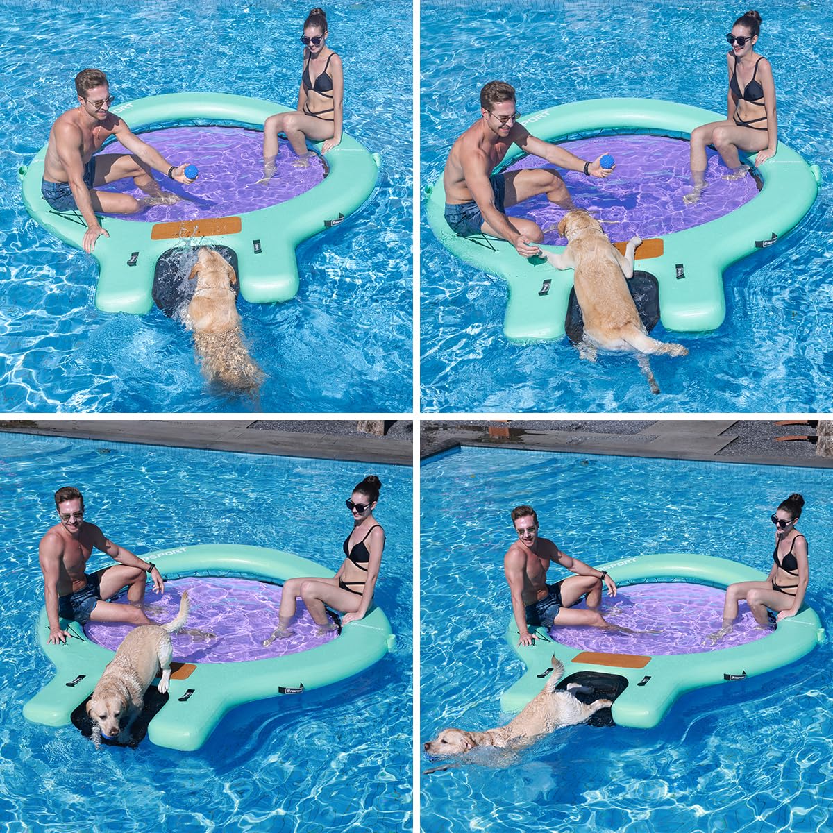 FBSPORT Inflatable Water Hammock Floating Dock with Boat Ramp,Round Floating Ring Inflatable Raft with Cup Holders, Sun Float Chill Tanning Pool Lounger Platform for Lake