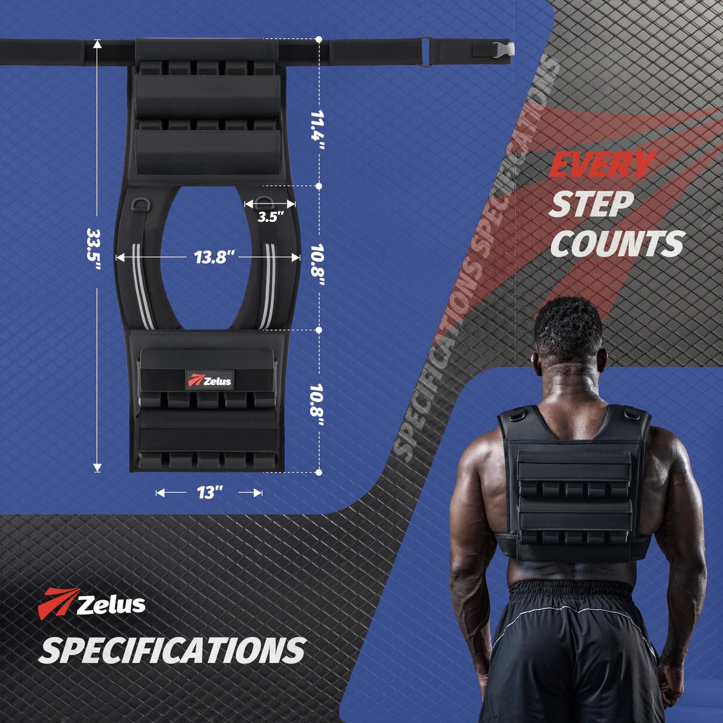 ZELUS Weighted Vest Men, 23/36/45 lb. Weight Vest with 10/16/20 Adjustable Iron Weights for Muscle Building Strength & Functional Training, Weighted Vest for Men with Reflective Strips, 45 lb.