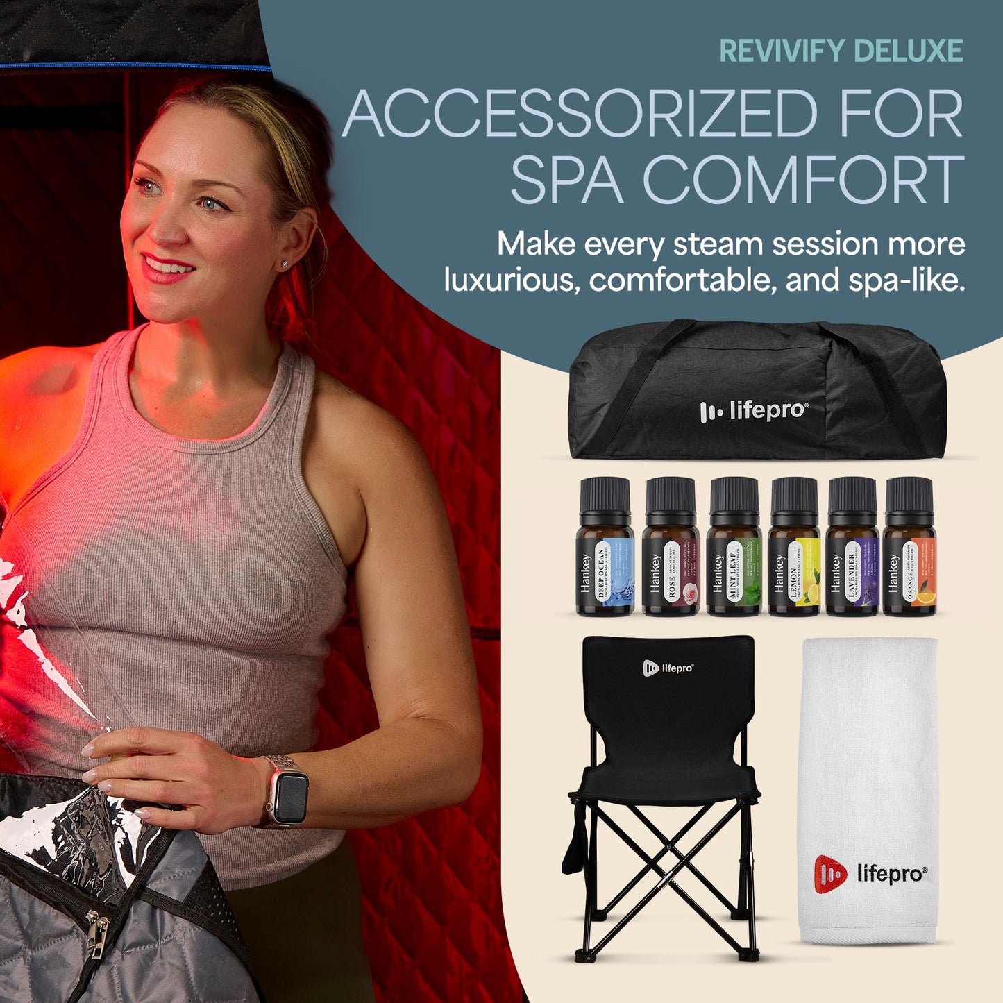 LifePro Revivify Deluxe Sauna with Red Light Therapy – Full Body Steam Room with 2.6L Steamer, Adjustable Heat Levels & Essential Oils – Easy-to-Use Portable Infrared Sauna for Home