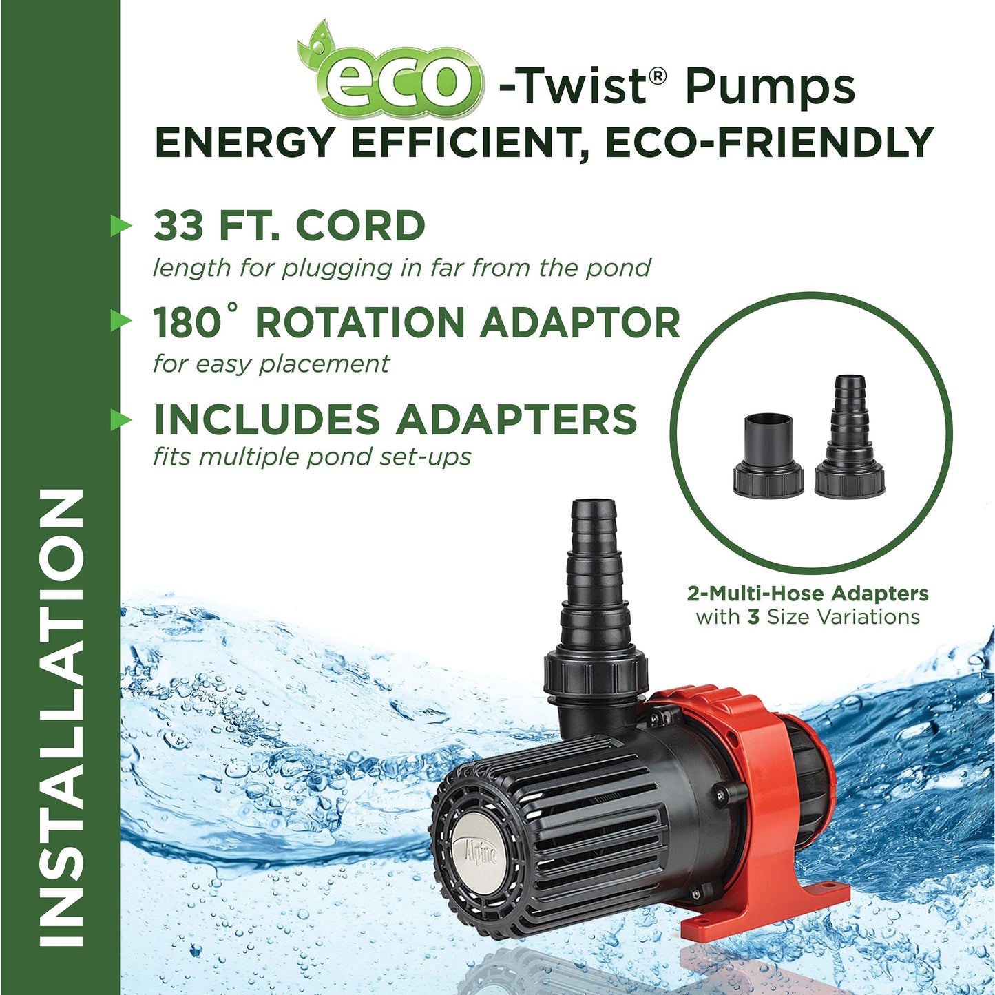 Alpine Corporation Eco-Twist Energy-Saving 5300GPH Pond Pump with Controller and 33-ft. Cord