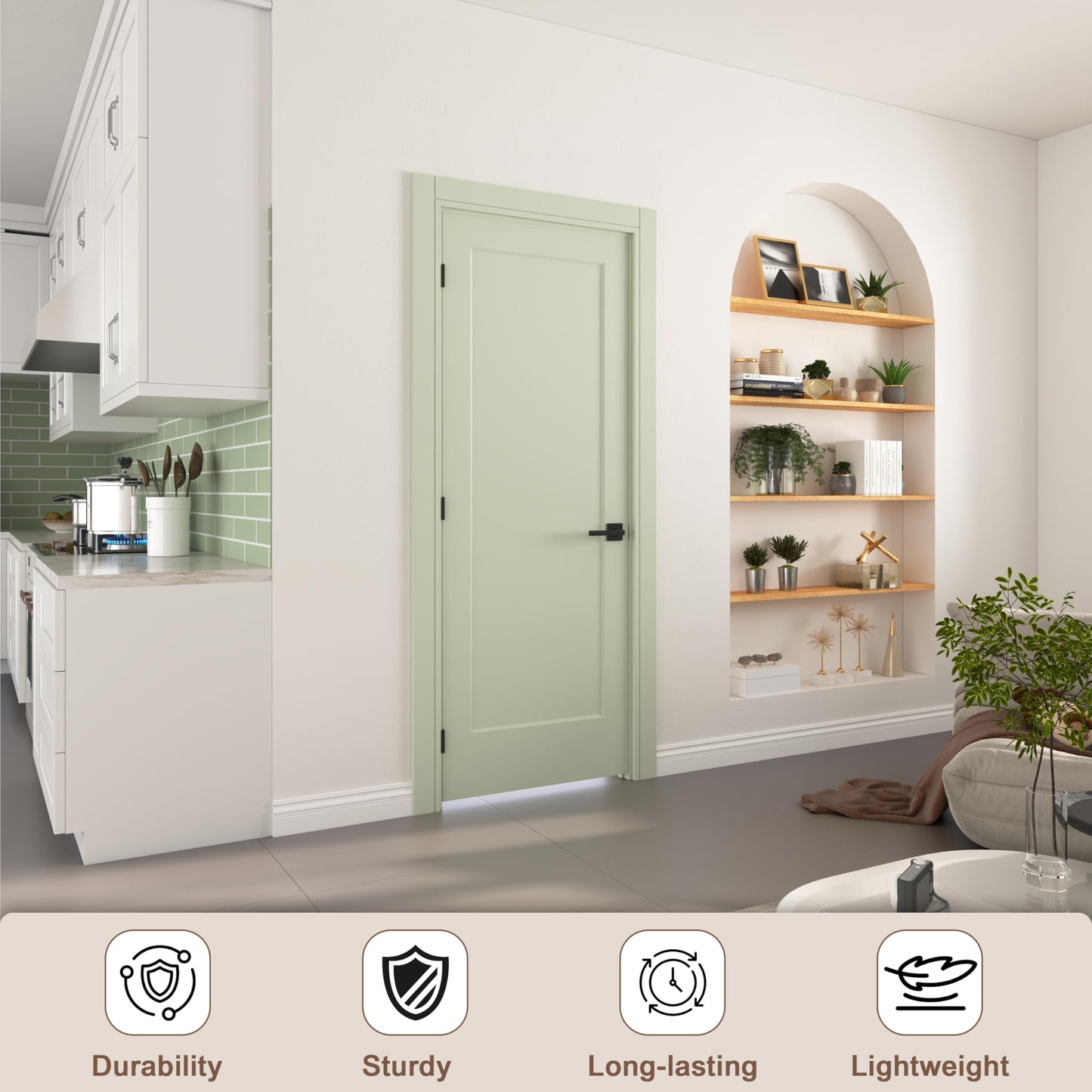 JUBEST 36"x80" Right-Hand Prehung Interior Door with Knock Down Jamb Kit & Matte Black Hinges, 1-Panel White Primed Hollow Core Molded Door Slab with Bore & Hinge Cutout, Durable & Sturdy, No Handle