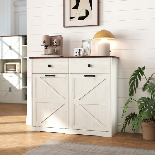 HUYYA Modern Sideboard Cabinet Buffet Storage Console Credenza for Dining Room, Free Standing Tilt Out Trash, Laundry Sorter Cabinet with Sturdy Construction and Easy Clean Surf