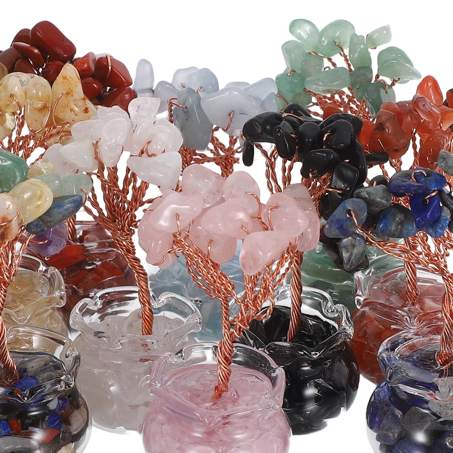 CALLARON 12Pcs Mini Crystal Money Tree Set, Miniature Bonsai Ornament with Crystal Stones, Chinese Lucky Wealth Tree Desktop Decoration | Home Office Decor, New Year, Tabletop Display