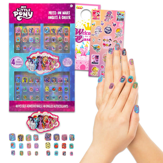 My Little Pony Nail Art Sticker Set - Bundle with 48 Press-On Nails for Birthday Supplies, Goodie Bags, and More Plus Stickers for Girls