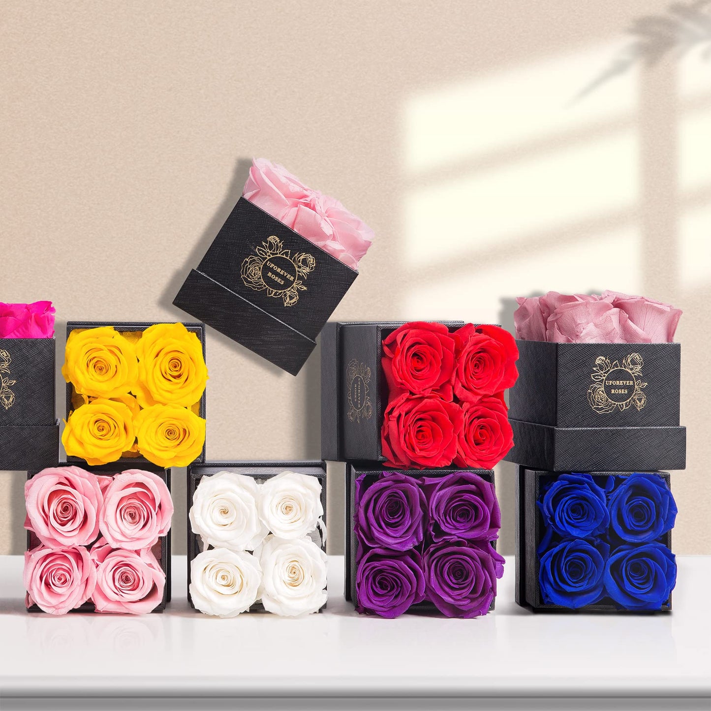UFOREVER ROSES 4-Piece Preserved Roses in a Box, Preserved Flowers, Roses Gift for Her, Purple