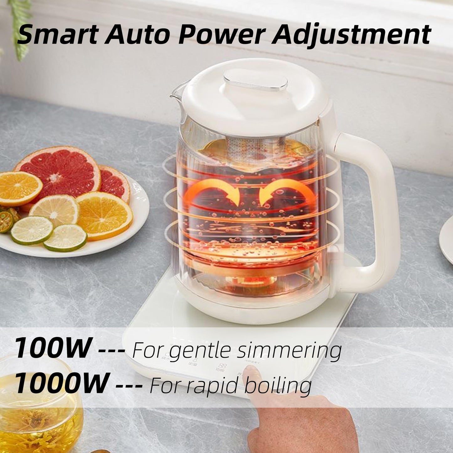 Health Pot, 1.5L Double-Layer Glass Electric Kettle with Stew Pot, 9-in-1 Multi-Function Tea Maker for Soup, Porridge, Herbal Tea, Stainless Steel Base, Glass Touch Panel, Programmable