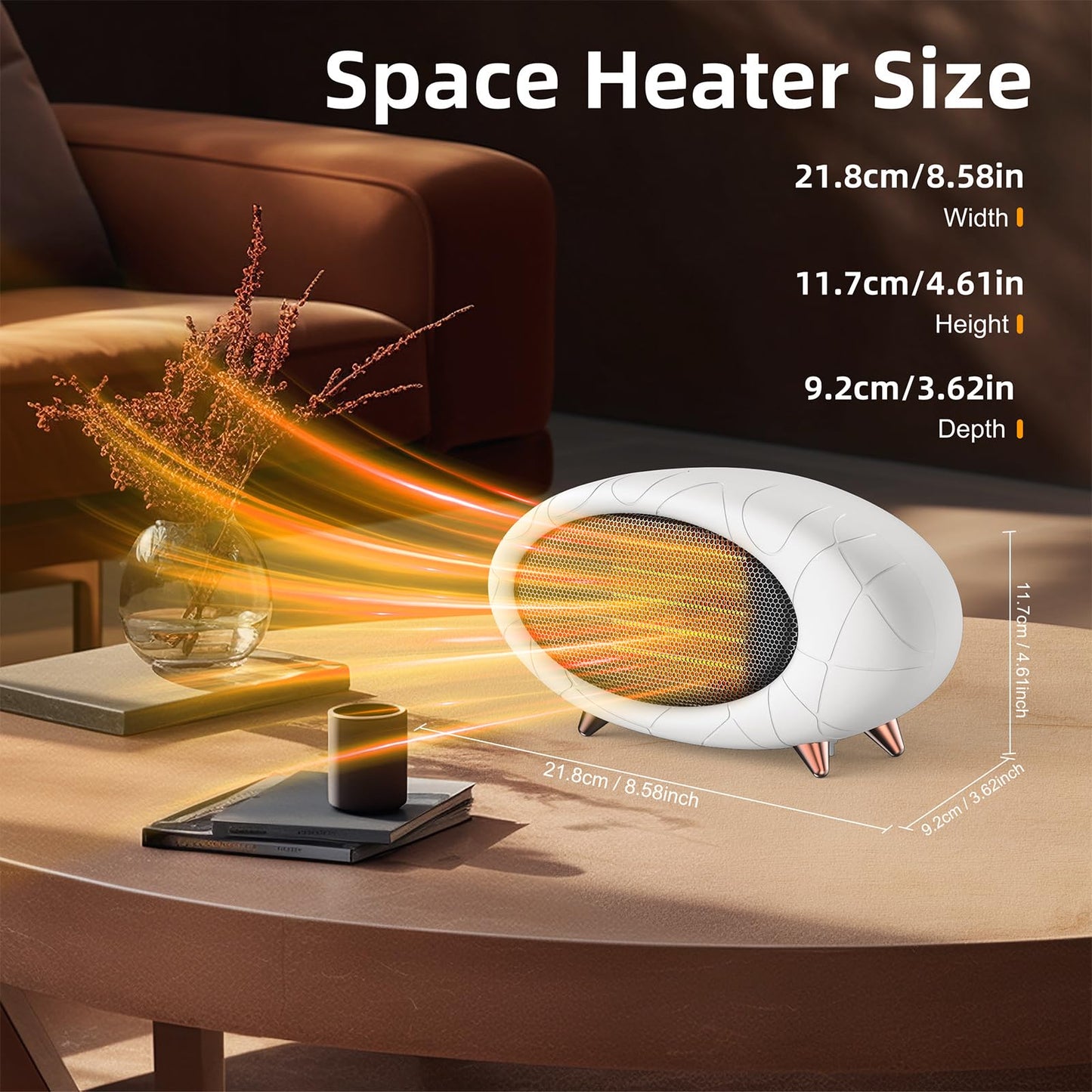 CKCSN Desk Heater 600W Small Space Heater with Overheating & Tip-Over Protection,PTC Ceramic Fast Heating For Indoor Use (White)