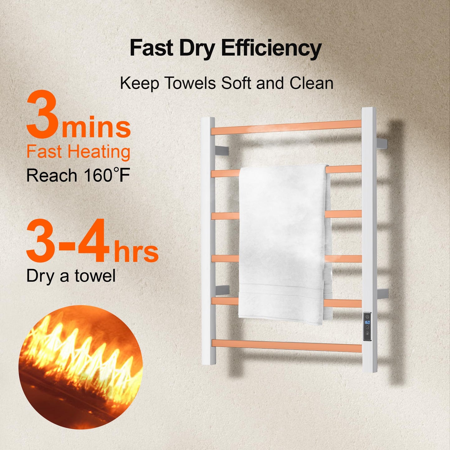 SHARNDY Electric Towel Warmer with Built-in Timer - Wall Mounted Heated Towel Rack Bathroom, Plug-in Design & Brushed Stainless Steel