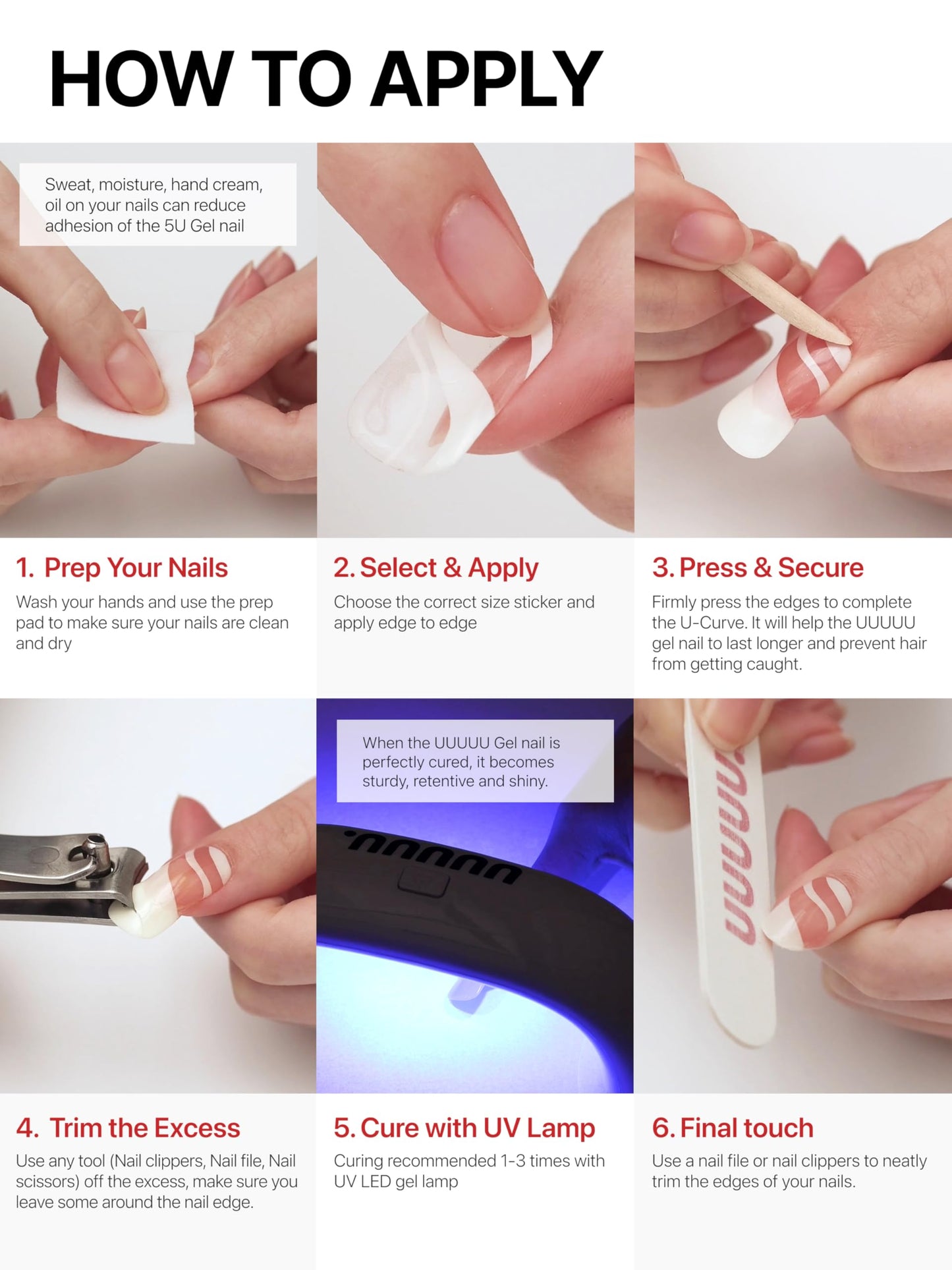 UUUUUU Semi Cured Gel Nail Strips | Salon-Quality | UV Free Gel Nail Wraps for Women | Easy Peel&Stick | Long-Lasting up to 14 Days | 28 Strips Set+File & Wipes | Gift-Ready(UGN126 Deep French White)