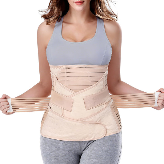 3 in 1 Postpartum Belly Band - Postpartum Belly Support Recovery Wrap, After Birth Brace, Slimming Girdles, Body Shaper Waist Shapewear, Post Surgery Pregnancy Belly Support Band (S/M, Beige)