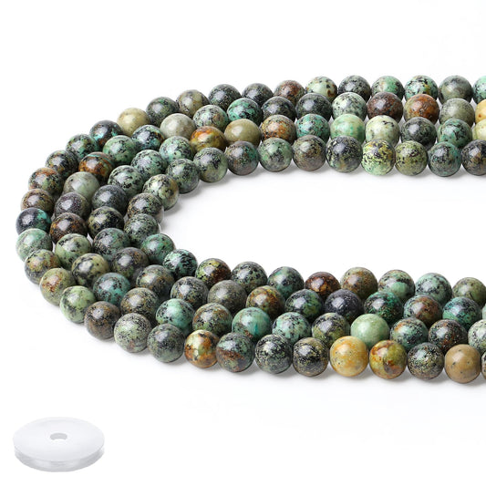NUKAYAI Indian Turquoise Beads 60Pcs Natural Crystal Beads 8mm Round Stone Green Bead Smooth Loose Beads for Bracelet Necklace DIY Earrings Making