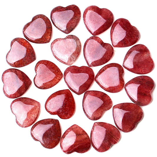 QINJIEJIE 20PCS Straberry Quartz Heart Stones Crystals Bulk Love Shaped Worry Stone Heart Rock Pocket Polished Palm Gems Crystal Reiki Balancing Wholesale Carved Stone Decor Gift