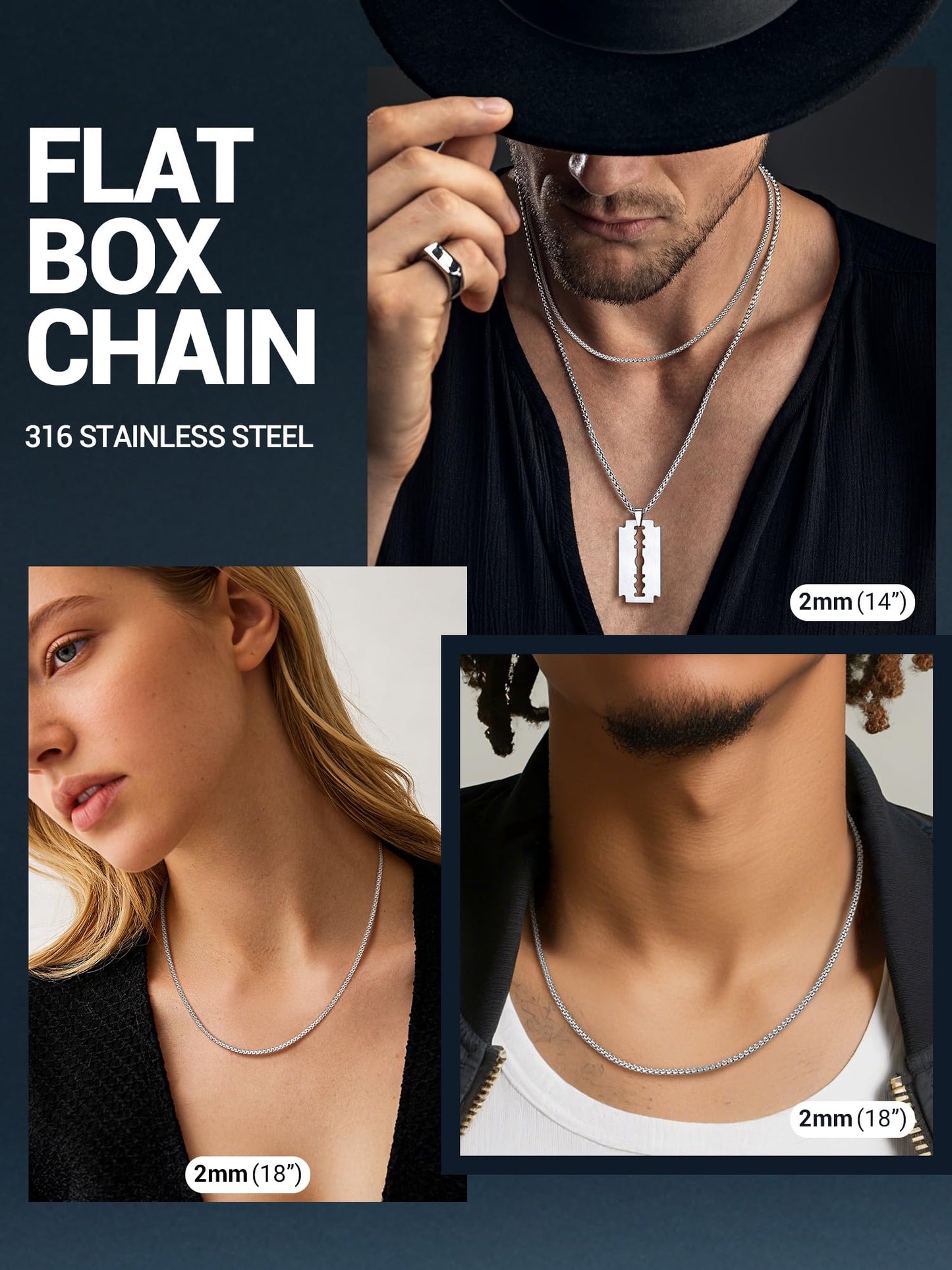 PROSTEEL Mens Link Chain Stainless Steel Neck Chain 2mm Silver Mens Jewelry 26inch