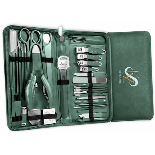 Kozaare: Nail Clippers Set Fingernail and Toenail Clipper Cutters for Men and Women, Professional Manicure Pedicure Grooming Kit, 40 Pieces Stainless Steel Nail Care Tools Travel Case (Green)