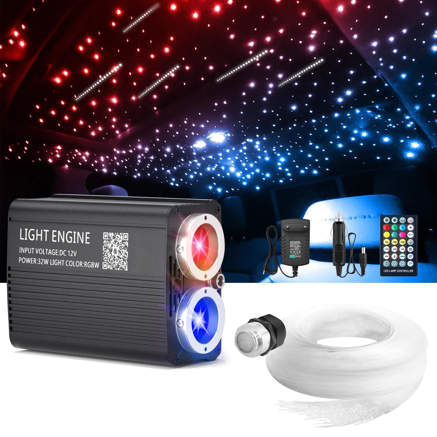 Dual-Color Starlight Headliner Kit - 1300pcs 0.03in 13.5ft Fiber Optic Star Lights for Car with 32W RGBW, Shooting Meteor & Music Sync, APP/Remote Control for Car Roof/Bedroom Ceiling