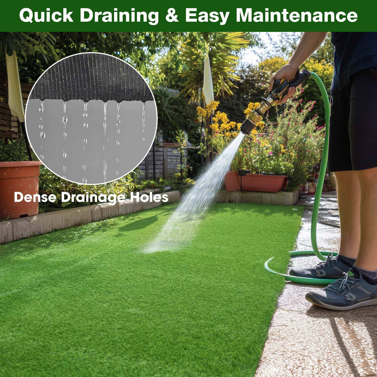 Yescom Artificial Grass Turf Synthetic Turf Fake Lawn with Drainage Holes for Dog Potty Pet Backyard Outdoor 20'x3'(60 Sq.Ft) 1.38" Pile Height